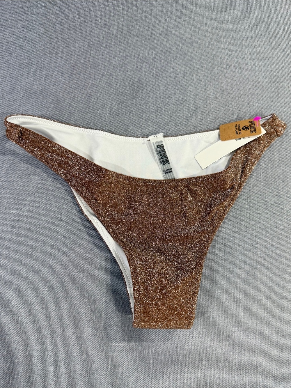 PINK Victoria’s Secret Bronze Glitter Bikini Bottoms Shimmer Swim NWT Small - Picture 5 of 12